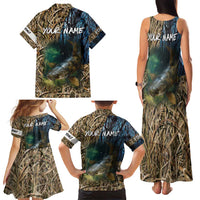 Catfish Fishing Underwater Scene Family Matching Tank Maxi Dress and Hawaiian Shirt Custom Name Swamp Grass and Camouflage - Wonder Print Shop