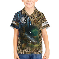 Catfish Fishing Underwater Scene Family Matching Tank Maxi Dress and Hawaiian Shirt Custom Name Swamp Grass and Camouflage - Wonder Print Shop