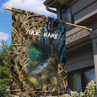 Catfish Fishing Underwater Scene Garden Flag Custom Name Swamp Grass and Camouflage - Wonder Print Shop
