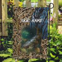 Catfish Fishing Underwater Scene Garden Flag Custom Name Swamp Grass and Camouflage - Wonder Print Shop