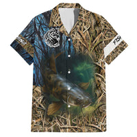 Catfish Fishing Underwater Scene Hawaiian Shirt Custom Name Swamp Grass and Camouflage - Wonder Print Shop