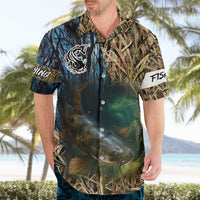 Catfish Fishing Underwater Scene Hawaiian Shirt Custom Name Swamp Grass and Camouflage - Wonder Print Shop