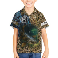 Catfish Fishing Underwater Scene Hawaiian Shirt Custom Name Swamp Grass and Camouflage - Wonder Print Shop
