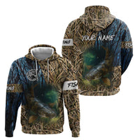 Catfish Fishing Underwater Scene Hoodie Custom Name Swamp Grass and Camouflage - Wonder Print Shop