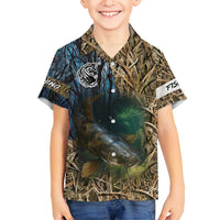 Catfish Fishing Underwater Scene Kid Hawaiian Shirt Custom Name Swamp Grass and Camouflage - Wonder Print Shop