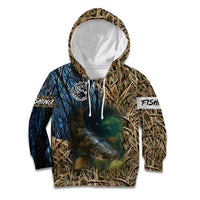 Catfish Fishing Underwater Scene Kid Hoodie Custom Name Swamp Grass and Camouflage - Wonder Print Shop