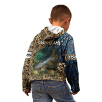 Catfish Fishing Underwater Scene Kid Hoodie Custom Name Swamp Grass and Camouflage - Wonder Print Shop