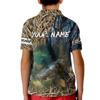 Catfish Fishing Underwater Scene Kid Polo Shirt Custom Name Swamp Grass and Camouflage - Wonder Print Shop