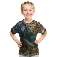 Catfish Fishing Underwater Scene Kid T Shirt Custom Name Swamp Grass and Camouflage - Wonder Print Shop