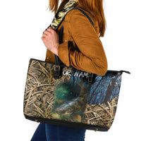 Catfish Fishing Underwater Scene Leather Tote Bag Custom Name Swamp Grass and Camouflage - Wonder Print Shop