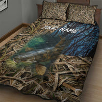 Catfish Fishing Underwater Scene Quilt Bed Set Custom Name Swamp Grass and Camouflage - Wonder Print Shop