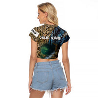 Catfish Fishing Underwater Scene Raglan Cropped T Shirt Custom Name Swamp Grass and Camouflage - Wonder Print Shop