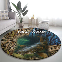 Catfish Fishing Underwater Scene Round Carpet Custom Name Swamp Grass and Camouflage - Wonder Print Shop