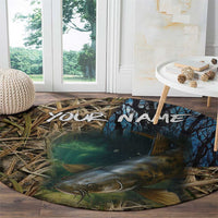 Catfish Fishing Underwater Scene Round Carpet Custom Name Swamp Grass and Camouflage - Wonder Print Shop