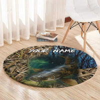 Catfish Fishing Underwater Scene Round Carpet Custom Name Swamp Grass and Camouflage - Wonder Print Shop