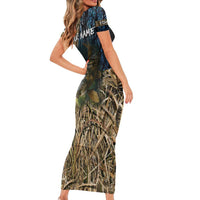 Catfish Fishing Underwater Scene Short Sleeve Bodycon Dress Custom Name Swamp Grass and Camouflage - Wonder Print Shop
