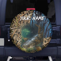 Catfish Fishing Underwater Scene Spare Tire Cover Custom Name Swamp Grass and Camouflage - Wonder Print Shop