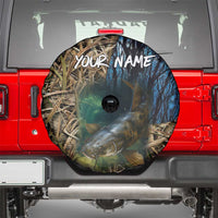 Catfish Fishing Underwater Scene Spare Tire Cover Custom Name Swamp Grass and Camouflage - Wonder Print Shop
