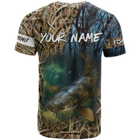 Catfish Fishing Underwater Scene T Shirt Custom Name Swamp Grass and Camouflage - Wonder Print Shop