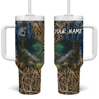 Catfish Fishing Underwater Scene Tumbler With Handle Custom Name Swamp Grass and Camouflage - Wonder Print Shop