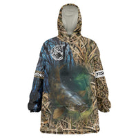 Catfish Fishing Underwater Scene Wearable Blanket Hoodie Custom Name Swamp Grass and Camouflage - Wonder Print Shop