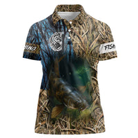 Catfish Fishing Underwater Scene Women Polo Shirt Custom Name Swamp Grass and Camouflage - Wonder Print Shop