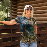 Catfish Fishing Underwater Scene Women Polo Shirt Custom Name Swamp Grass and Camouflage - Wonder Print Shop