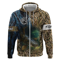 Catfish Fishing Underwater Scene Zip Hoodie Custom Name Swamp Grass and Camouflage - Wonder Print Shop