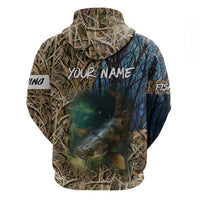 Catfish Fishing Underwater Scene Zip Hoodie Custom Name Swamp Grass and Camouflage - Wonder Print Shop