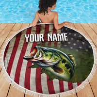American Flag Largemouth Bass Fishing Beach Blanket Jumping Fish Graphic and Custom Name Design - Wonder Print Shop