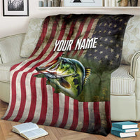 American Flag Largemouth Bass Fishing Blanket Jumping Fish Graphic and Custom Name Design - Wonder Print Shop