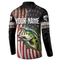 American Flag Largemouth Bass Fishing Button Sweatshirt Jumping Fish Graphic and Custom Name Design - Wonder Print Shop