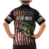 American Flag Largemouth Bass Fishing Family Matching Mermaid Dress and Hawaiian Shirt Jumping Fish Graphic and Custom Name Design - Wonder Print Shop