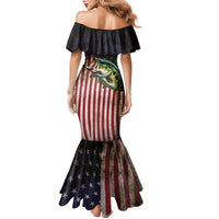 American Flag Largemouth Bass Fishing Family Matching Mermaid Dress and Hawaiian Shirt Jumping Fish Graphic and Custom Name Design - Wonder Print Shop