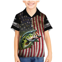 American Flag Largemouth Bass Fishing Family Matching Mermaid Dress and Hawaiian Shirt Jumping Fish Graphic and Custom Name Design - Wonder Print Shop