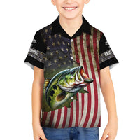 American Flag Largemouth Bass Fishing Family Matching Short Sleeve Bodycon Dress and Hawaiian Shirt Jumping Fish Graphic and Custom Name Design - Wonder Print Shop