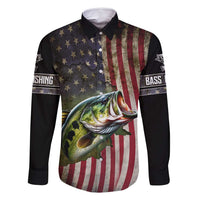 American Flag Largemouth Bass Fishing Family Matching Summer Maxi Dress and Hawaiian Shirt Jumping Fish Graphic and Custom Name Design - Wonder Print Shop