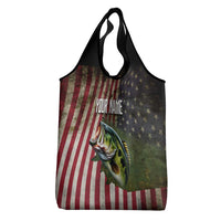 American Flag Largemouth Bass Fishing Grocery Bag Jumping Fish Graphic and Custom Name Design - Wonder Print Shop