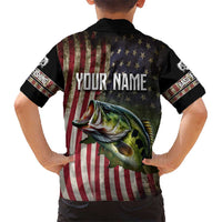 American Flag Largemouth Bass Fishing Kid Hawaiian Shirt Jumping Fish Graphic and Custom Name Design - Wonder Print Shop
