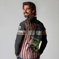 American Flag Largemouth Bass Fishing Long Sleeve Polo Shirt Jumping Fish Graphic and Custom Name Design - Wonder Print Shop