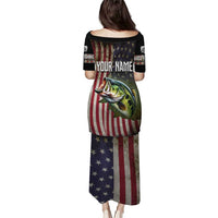 American Flag Largemouth Bass Fishing Puletasi Jumping Fish Graphic and Custom Name Design - Wonder Print Shop