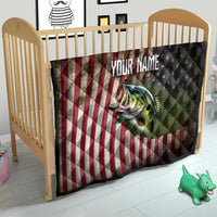 American Flag Largemouth Bass Fishing Quilt Jumping Fish Graphic and Custom Name Design - Wonder Print Shop