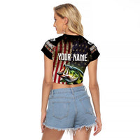 American Flag Largemouth Bass Fishing Raglan Cropped T Shirt Jumping Fish Graphic and Custom Name Design - Wonder Print Shop