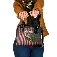 American Flag Largemouth Bass Fishing Shoulder Handbag Jumping Fish Graphic and Custom Name Design - Wonder Print Shop