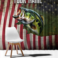 American Flag Largemouth Bass Fishing Window Curtain Jumping Fish Graphic and Custom Name Design - Wonder Print Shop