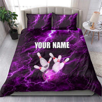 Bowling Ball and Pins Bedding Set Purple Lightning Background and Custom Name Design - Wonder Print Shop