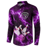 Bowling Ball and Pins Button Sweatshirt Purple Lightning Background and Custom Name Design - Wonder Print Shop