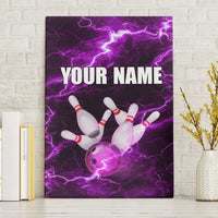 Bowling Ball and Pins Canvas Wall Art Purple Lightning Background and Custom Name Design - Wonder Print Shop