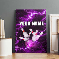 Bowling Ball and Pins Canvas Wall Art Purple Lightning Background and Custom Name Design - Wonder Print Shop