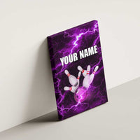 Bowling Ball and Pins Canvas Wall Art Purple Lightning Background and Custom Name Design - Wonder Print Shop